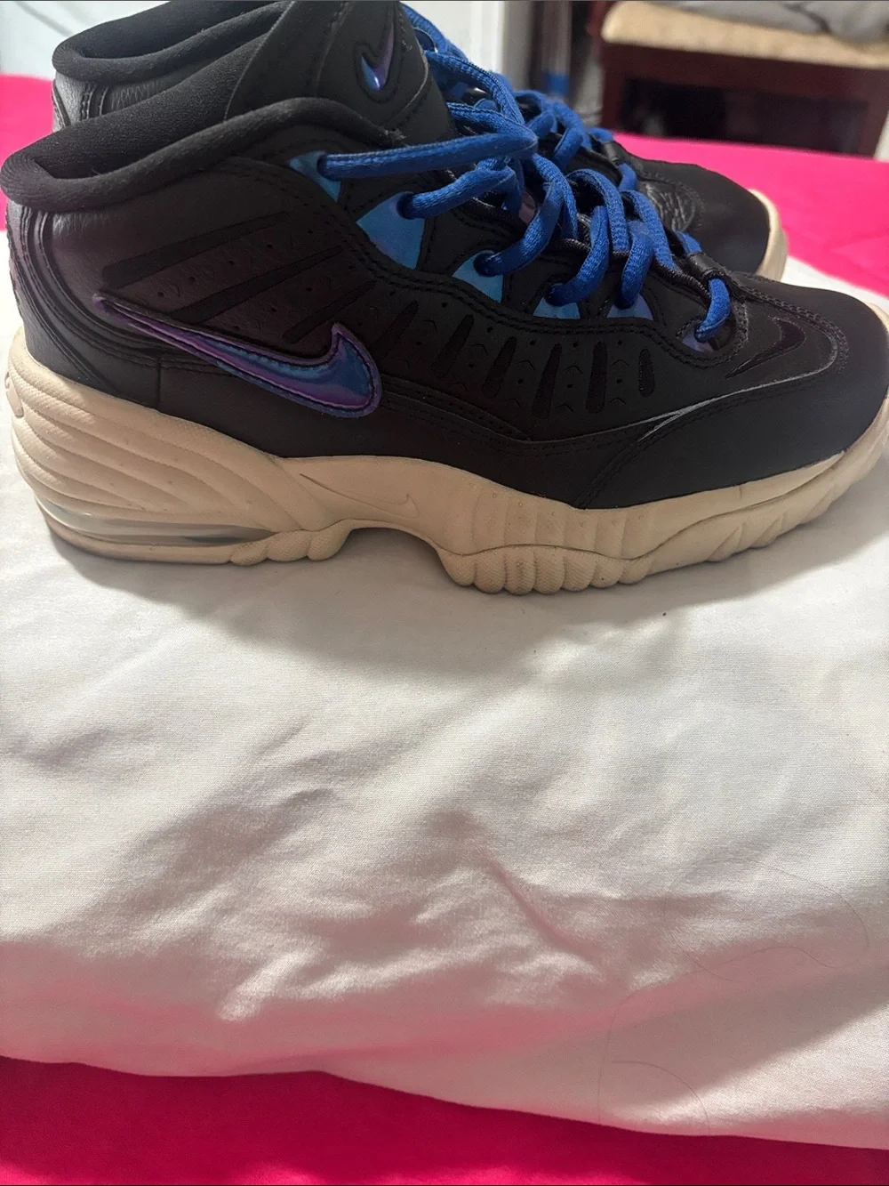 Nike Kids Black Sneakers with Blue Laces and Cream Soles